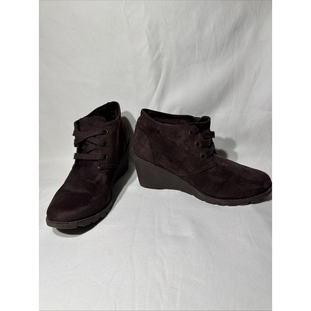 Skechers BOBS Women's Tumbleweed Urban Rugged Suede Wedge Bootie Memory Foam 7.5